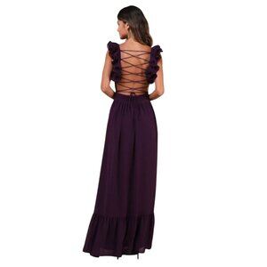 NEW Lulus Soiree Celebration Purple Ruffled Lace-Up‎ Maxi Dress, Size XS
